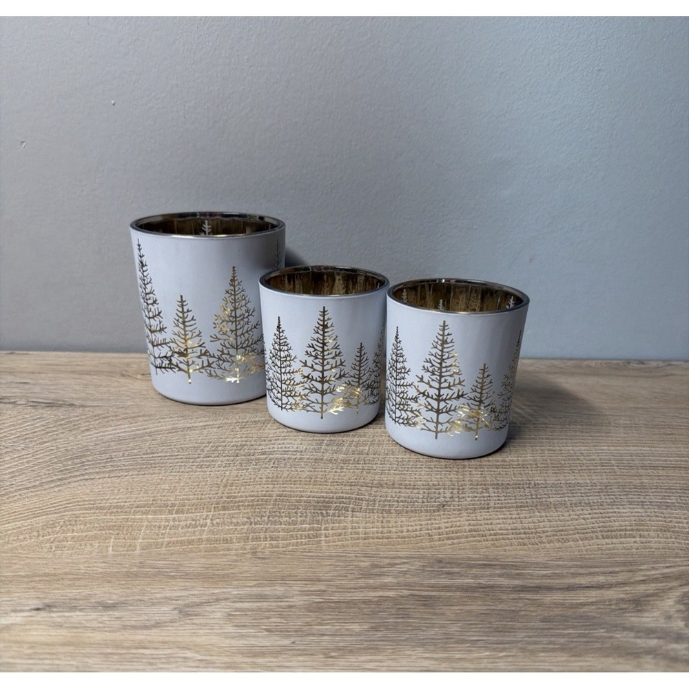 Abbott Winter Forest Candle Holder Set White Gold Holiday Decor Centerpiece